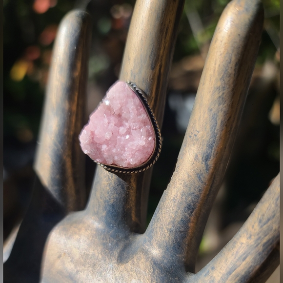 Rose quartz 28k drutzy sterling ring sz8.5 - Picture 8 of 9